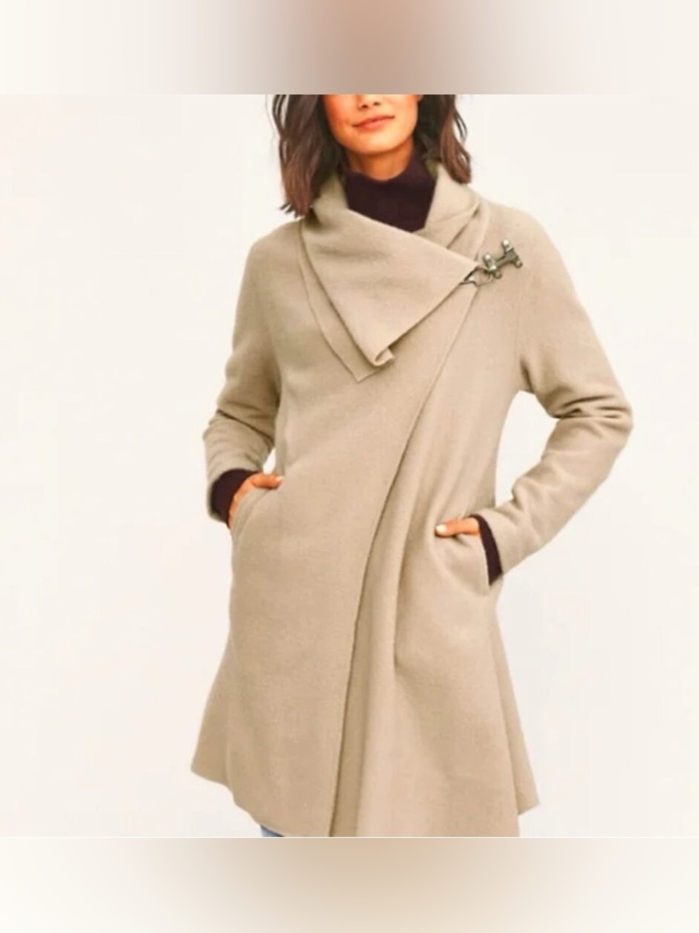 Garnet Hill Asymmetrical Boiled Wool Coat Beige size 6P
